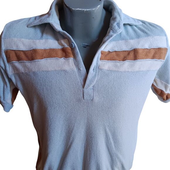 Vintage Men's Medium POlo Shirt 1970's Terrycloth Striped Tennis Pro Hippy Relic - Picture 1 of 7